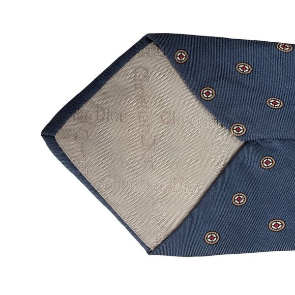 Christian Dior Vintage Mens All Silk Luxury Blue Geometric Pattern Tie Necktie - Picture 3 of 4